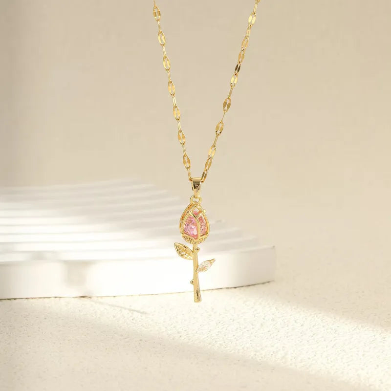 High-end Romantic Crystal Rose Pendant Necklace